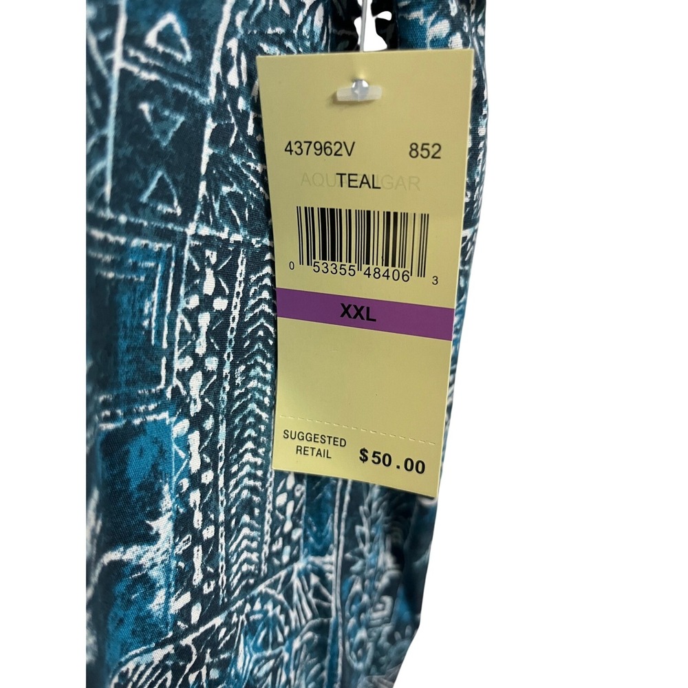 Haggar Clothing Co Mens XXL Short Sleeve Button Up Aloha Hawaiian Shirt Aqua Tea - Picture 3 of 4